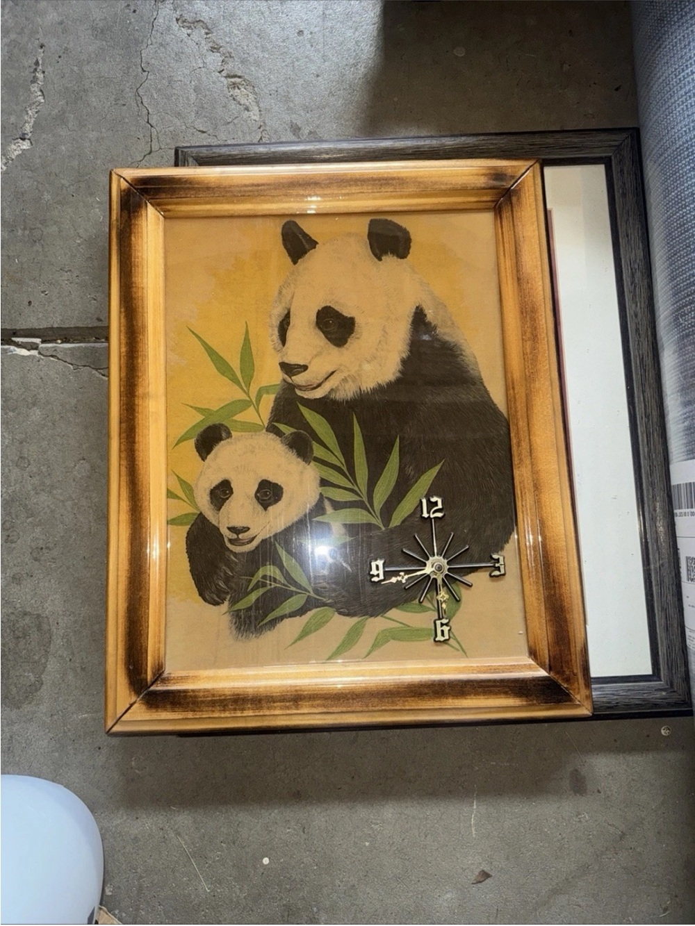 Framed Panda Art Clock - Black, Cream & Green